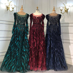 Wine Red Mermaid Elegant Evening Velvet Muslim Dresses Long Sleeves 2025 Beaded Luxury For Women Party LA71637