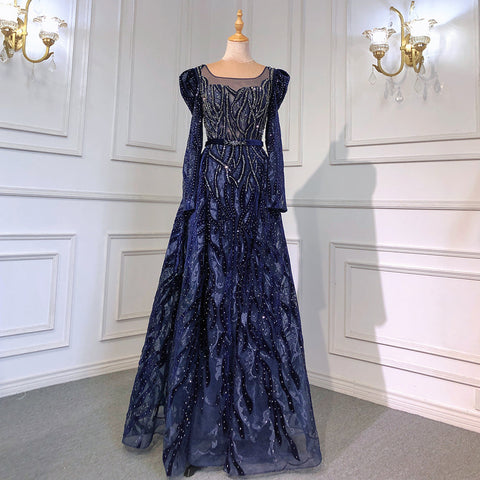 Elegante vestido musulmán de noche de terciopelo con escote sirena color vino tinto, mangas largas, 2025, con cuentas, de lujo, para mujer, fiesta, LA71637 