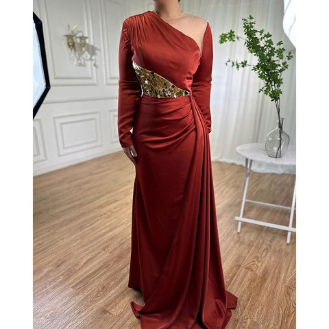 Vestido de noche de satén con abertura alta y corte sirena color vino tinto 2025, elegante, cuello redondo, para mujer, fiesta LA71285A 
