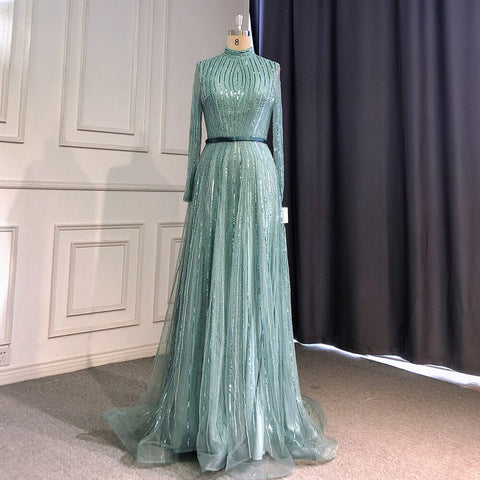 Vestidos de noche musulmanes de lujo color vino tinto 2025, corte A, con cuentas brillantes, para mujer, fiesta LA70991