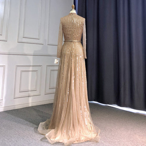 Vestidos de noche musulmanes de lujo color vino tinto 2025, corte A, con cuentas brillantes, para mujer, fiesta LA70991