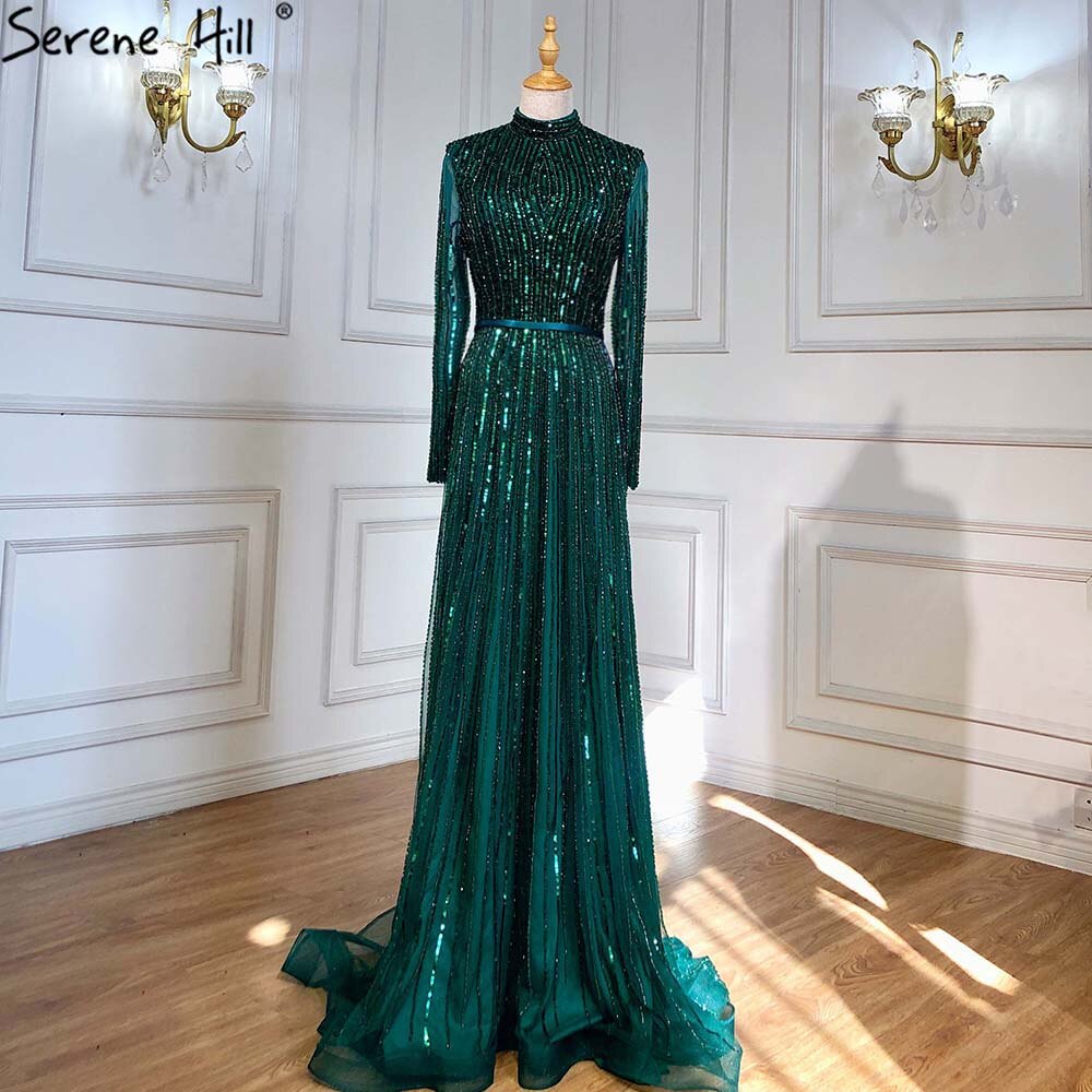Wine Red Muslim Luxury Evening Dresses Gowns 2025 A-Line Sparkle Beaded For Women Party LA70991