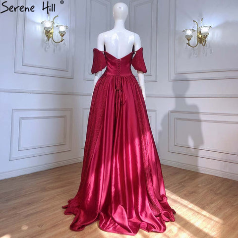 Vestidos de noche de satén rojo vino 2025, corte A, sencillos, de manga corta, sexys, para mujer, para fiesta, LA71347 