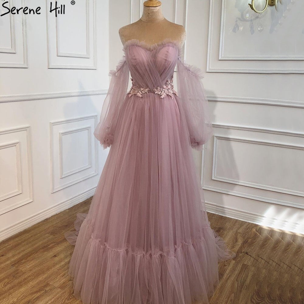 Wine Red Simple Sexy Evening Dresses Gowns 2025 Long Puff Sleeves Lace Up For Women Party Dress HA2443