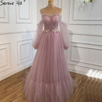 Wine Red Simple Sexy Evening Dresses Gowns 2025 Long Puff Sleeves Lace Up For Women Party Dress HA2443