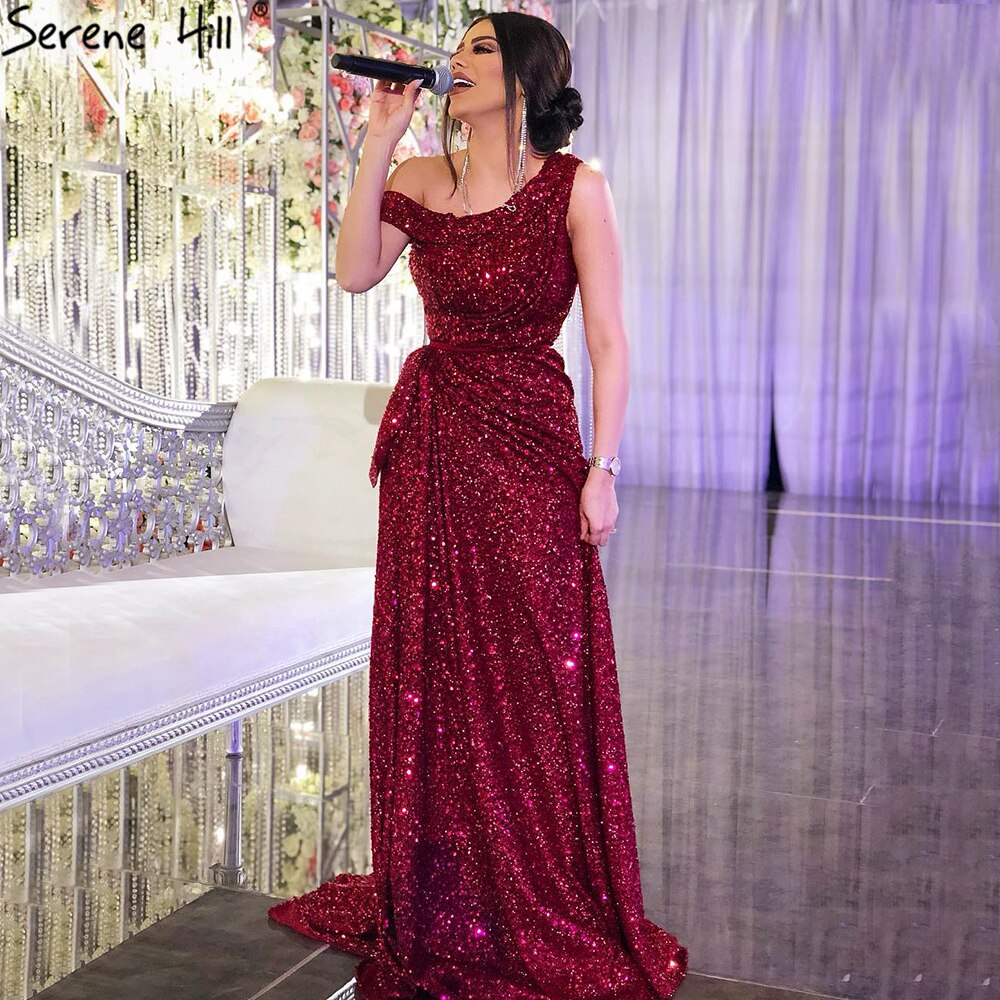 Wine Red Split A-Line Luxury Evening Dresses Gowns 2025 One Shoulder Sexy For Women Party LA71005