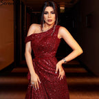 Wine Red Split A-Line Luxury Evening Dresses Gowns 2025 One Shoulder Sexy For Women Party LA71005