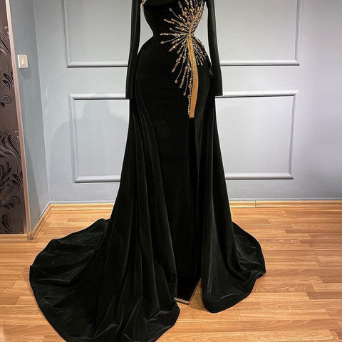 Vestido de noche con sobrefalda de terciopelo rojo vino, elegante, estilo sirena, de lujo, para mujer, para fiesta, LA71517 