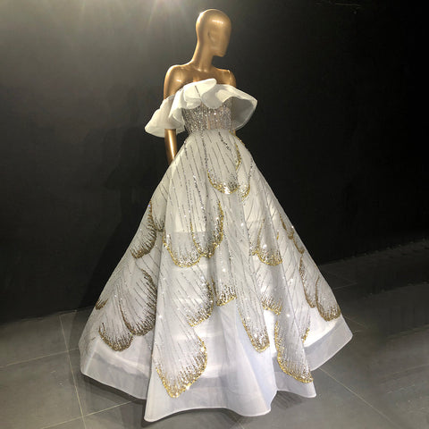 Wit A-lijn Luxe Avond Jurken 2025 Lentejuelas Sparkle Sexy Lace Up Para Vrouwen Party LA71559 