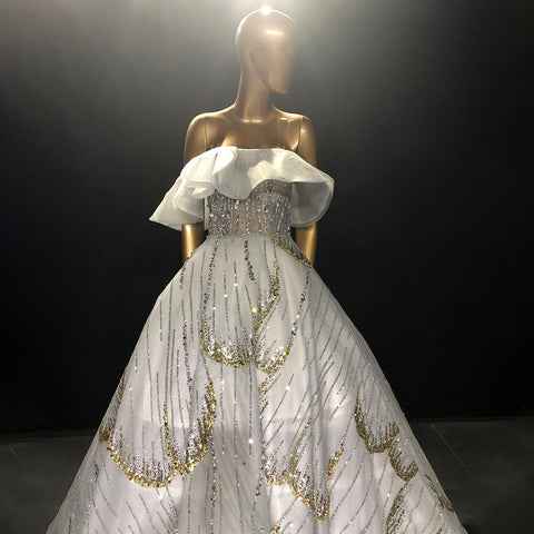 Wit A-lijn Luxe Avond Jurken 2025 Lentejuelas Sparkle Sexy Lace Up Para Vrouwen Party LA71559 