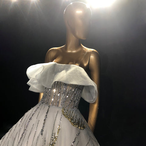 Wit A-lijn Luxe Avond Jurken 2025 Lentejuelas Sparkle Sexy Lace Up Para Vrouwen Party LA71559 