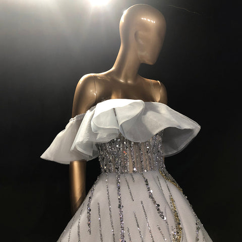 Wit A-lijn Luxe Avond Jurken 2025 Lentejuelas Sparkle Sexy Lace Up Para Vrouwen Party LA71559 