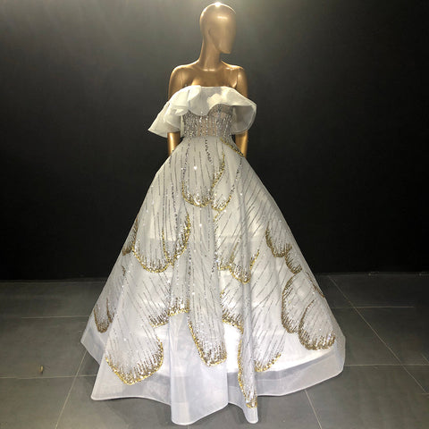 Wit A-lijn Luxe Avond Jurken 2025 Lentejuelas Sparkle Sexy Lace Up Para Vrouwen Party LA71559 