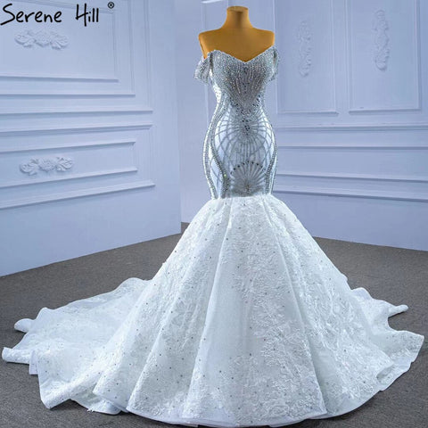 Vestidos de novia con diamantes Wit Kralen 2025 sirena elegante lujo Bruid Toga HM67385 hecho a medida 