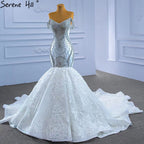Wit Kralen Diamond Wedding Dresses 2025 Mermaid Elegant Luxe Bruid Toga HM67385 Custom Made