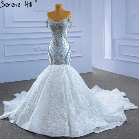 Vestidos de novia con diamantes Wit Kralen 2025 sirena elegante lujo Bruid Toga HM67385 hecho a medida 