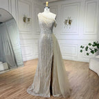 Yellow One Shoulder Black High Split Mermaid Beaded Evening Dresses Gowns for Women Wedding Party 2025 LA72424