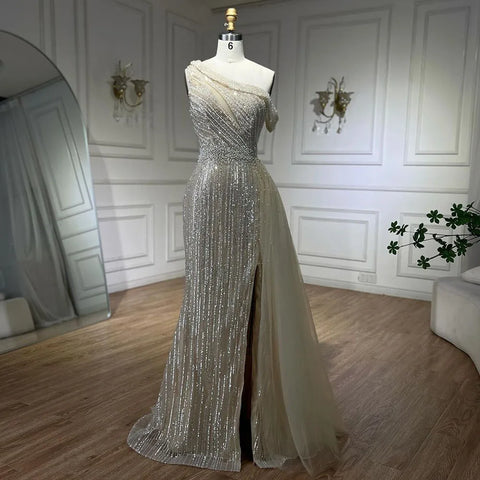 Vestido de noche amarillo de un hombro, negro, con abertura alta, corte sirena y cuentas, para mujer, para boda, fiesta, 2025, LA72424 