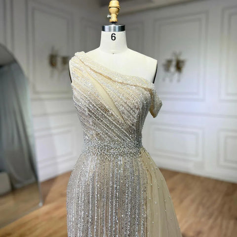 Vestido de noche amarillo de un hombro, negro, con abertura alta, corte sirena y cuentas, para mujer, para boda, fiesta, 2025, LA72424 