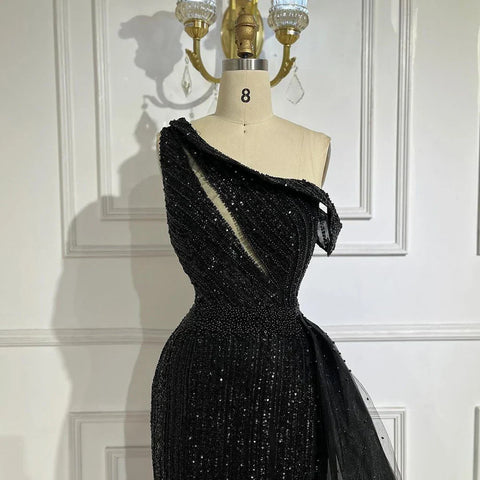 Vestido de noche amarillo de un hombro, negro, con abertura alta, corte sirena y cuentas, para mujer, para boda, fiesta, 2025, LA72424 