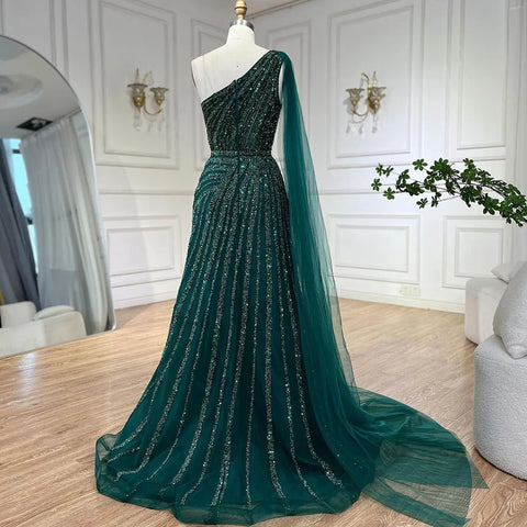 Vestido de noche amarillo de un solo hombro con mangas estilo capa, de lujo, con cuentas, para ocasiones formales, para mujer, fiesta, LA71671 