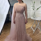 Yellow One-Shoulder Cape Sleeve 2025 Luxury Beaded  Formal Occasion Evening Dresses Gowns For Women Party LA71671