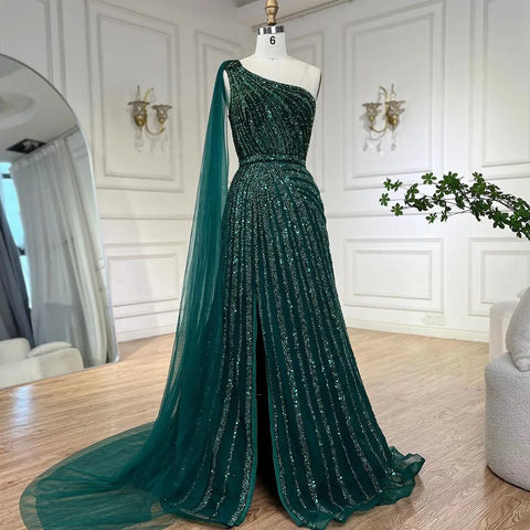 Vestido de noche amarillo de un solo hombro con mangas estilo capa, de lujo, con cuentas, para ocasiones formales, para mujer, fiesta, LA71671 