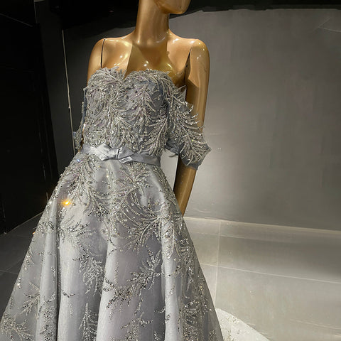 Zilver Luxe Sweetreart Avond Jurken 2025 Kralen A-lijn Sexy para fiesta femenina LA71539 