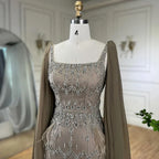 Caramel Mermaid Ankle Length Beaded Evening Dress Gown with Feathers LA71492B