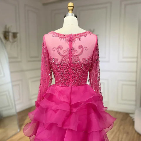 Fuchsia Mermaid Over Skirt Beaded Luxury Dubai Long Evening Dresses Gowns For Women Wedding Party 2025 LA72379
