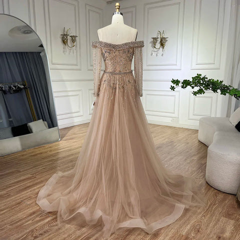 Nude Mermaid Elegant Beaded Luxury Evening Dress Gown with Overskirt LA72397