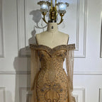 Nude Mermaid Elegant Beaded Luxury Evening Dress Gown with Overskirt LA72397