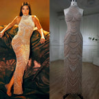 Silver nude Halter Sleeveless Pearls Beaded Mermaid Evening Gowns 2025 Elegant Party Dresses for Women LA72091