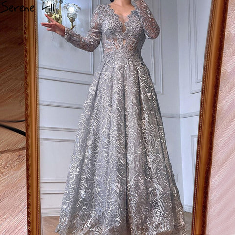 Vestidos de noche musulmanes de lujo en color rosa, 2025, con encaje y cuentas, corte A, para mujer, para boda, fiesta, LA71029 