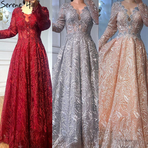 Vestidos de noche musulmanes de lujo en color rosa, 2025, con encaje y cuentas, corte A, para mujer, para boda, fiesta, LA71029 