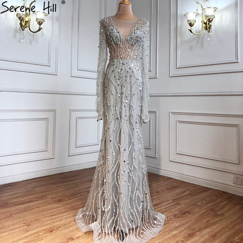 Vestidos de noche musulmanes de lujo en rojo vino, 2025, sirena con cuentas, elegantes para mujer, fiesta de bodas LA71144 