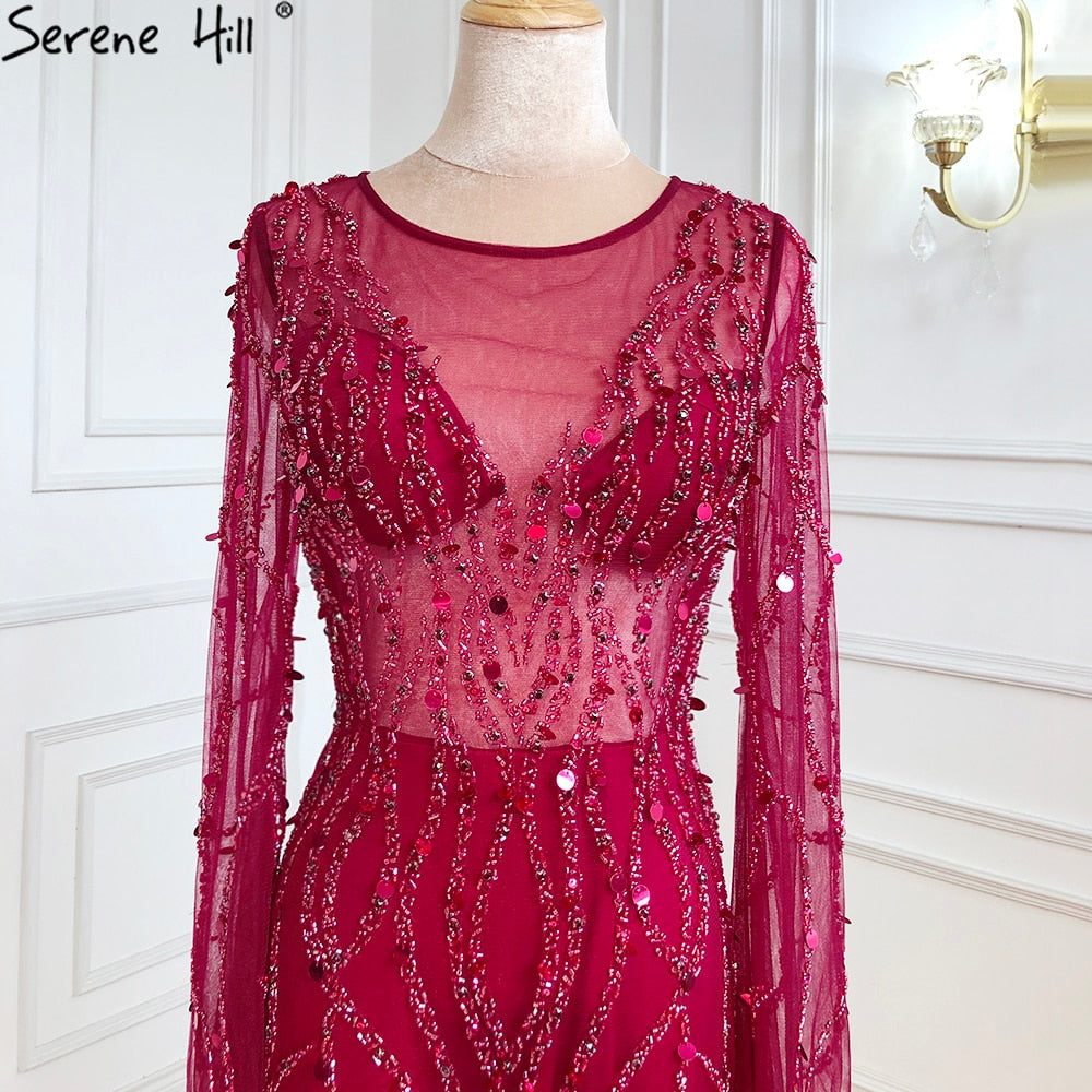 Ｍuslim Wine Red Luxury Evening Dresses Gowns 2025 Mermaid Beaded Elegant For Woman Wedding Party LA71144