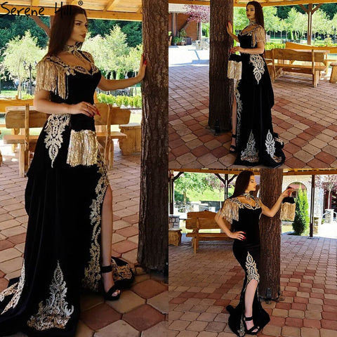 Velvet Wine Red With Detachable Train Evening Gowns   Split Luxury Tassel Sexy For Women Party 2025 LA70789