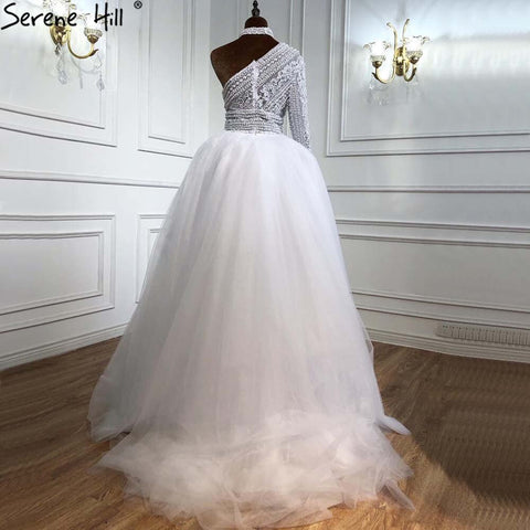 Vestido de fiesta de lujo estilo sirena, de un solo hombro, con cuello alto y encaje de perlas 2025, para mujer LA70462 