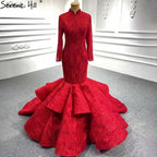 Serenr Hill Muslim Red  Mermaid Vintage Wedding Dresses 2025 Elegant Lace Up Bridal Gowns HM66614M Custom Made