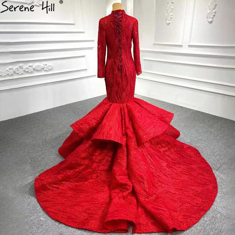 Serenr Hill - Vestidos de novia musulmanes vintage de sirena roja 2025, elegantes vestidos de novia con cordones HM66614M, hechos a medida 