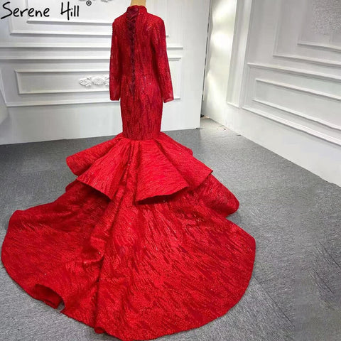 Serenr Hill - Vestidos de novia musulmanes vintage de sirena roja 2025, elegantes vestidos de novia con cordones HM66614M, hechos a medida 