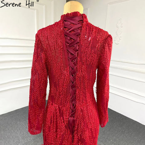 Serenr Hill - Vestidos de novia musulmanes vintage de sirena roja 2025, elegantes vestidos de novia con cordones HM66614M, hechos a medida 