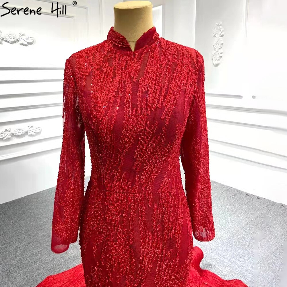 Serenr Hill Muslim Red  Mermaid Vintage Wedding Dresses 2025 Elegant Lace Up Bridal Gowns HM66614M Custom Made
