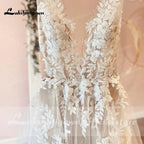 Sexy A-Line Backless Wedding Dress  Vintage Lace Applique Beaded Off White Tulle Wedding Gowns Trouwjurk Long Bridal Dress