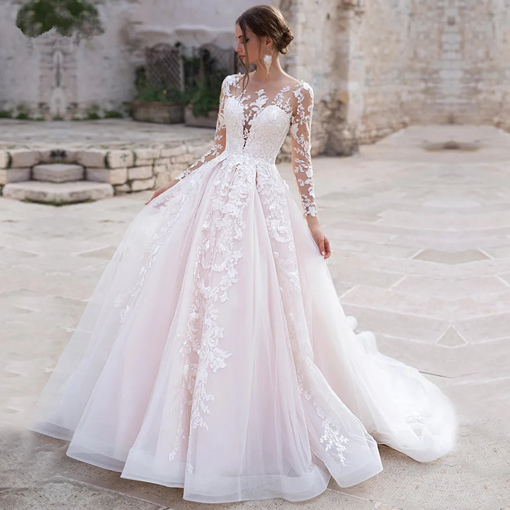 Robe De mariée en dentelle, Sexy, décolleté en v profond, avec des Appliques, manches longues, Robe De Mariée