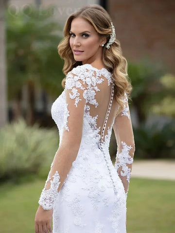 Sexy Illusion Mermaid Wedding Dresses Lace Appliques Robe De Mariée Wedding Bride Gowns Court Train Backless Vestido De Noiva
