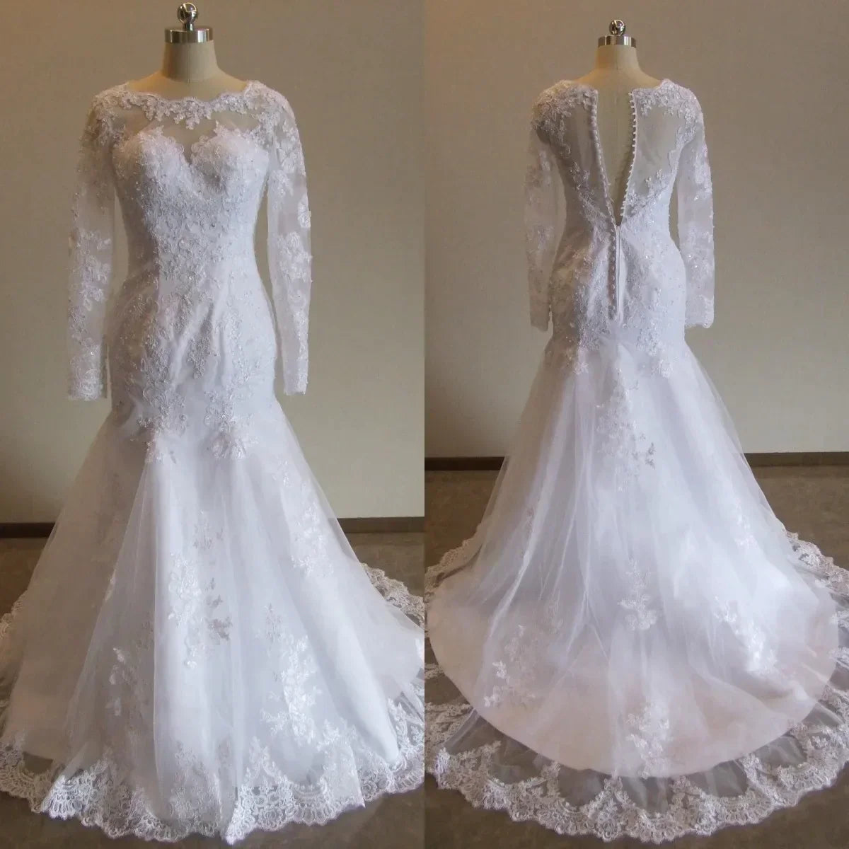 Sexy Illusion Mermaid Wedding Dresses Lace Appliques Robe De Mariée Wedding Bride Gowns Court Train Backless Vestido De Noiva