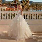 Robes de mariée sexy à décolleté en V ornées d'appliques en dentelle, robes de bal exquises en tulle à volants et coupe trapèze pour femme, robes de mariée formelles pour une soirée à la plage