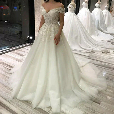 Vestido De novia De encaje con hombros descubiertos, traje Vintage De corte en A para mujer, vestido De novia Sexy, Vestidos De Fiesta
